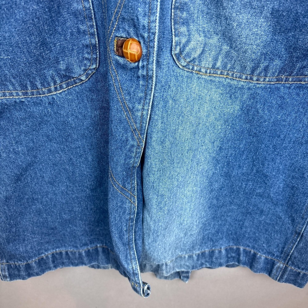 Vintage Timberwolf Denim Overcoat Womens Small Blue Aztec Corduroy Collar Long - Picture 6 of 10